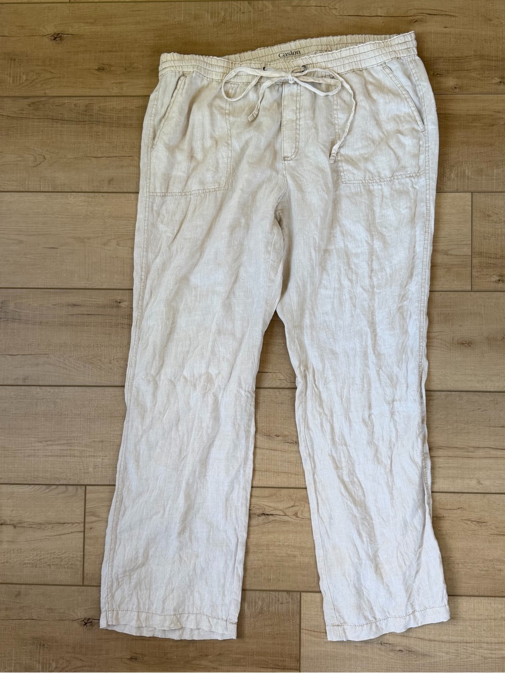 Caslon Linen Pants Womens SZ XL Ivory Pull On Drawstring with Pockets